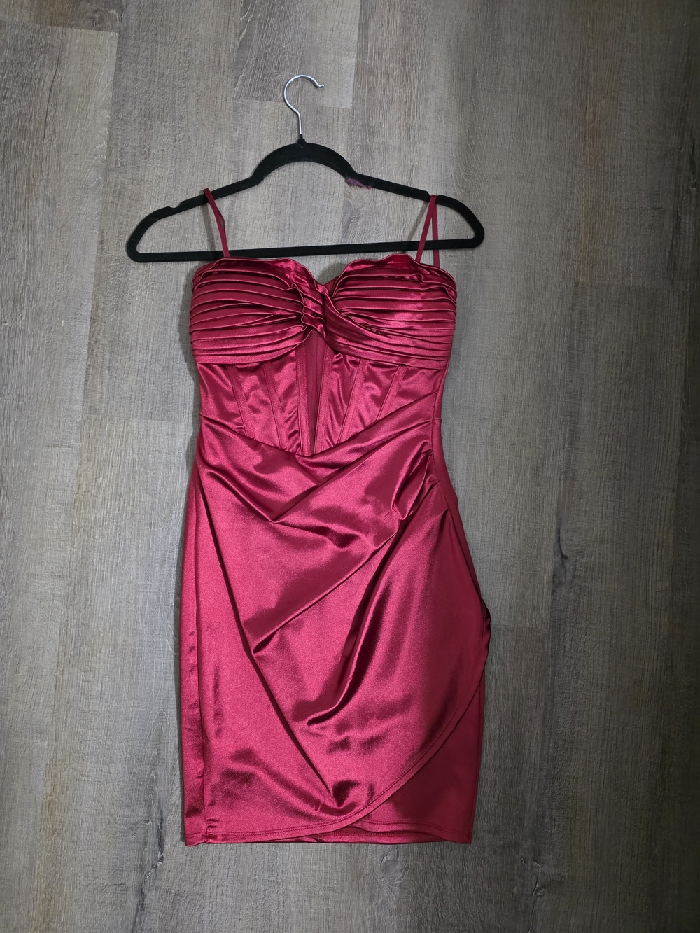 Strapless Satin Mini Dress in Fuchsia Red